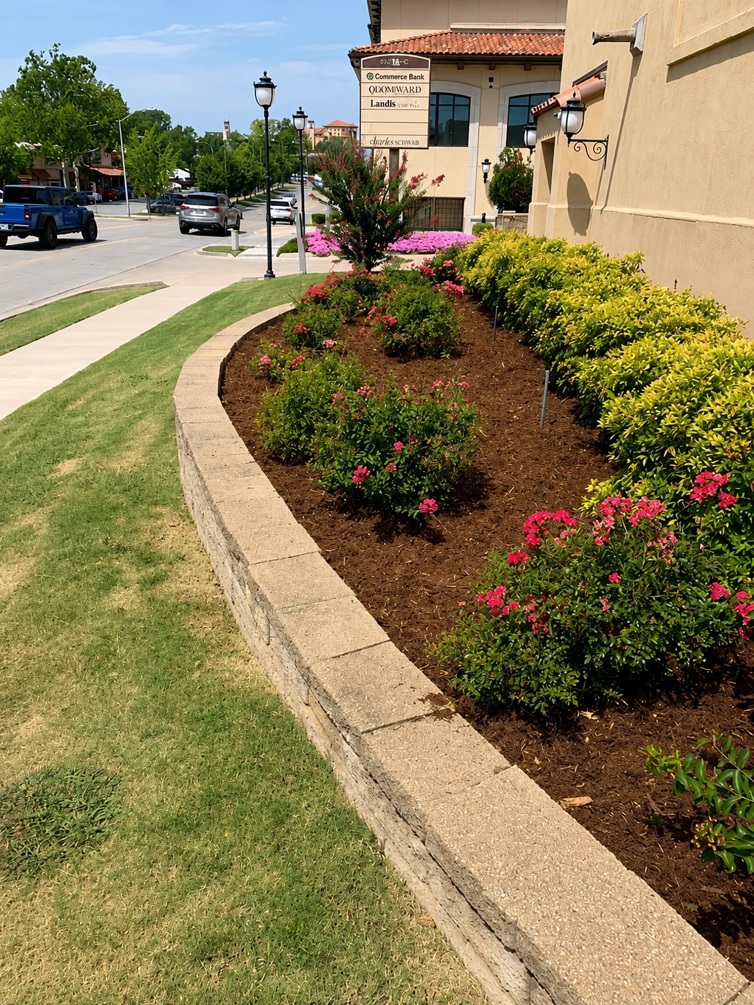 Fresh landscaping at a commercial property